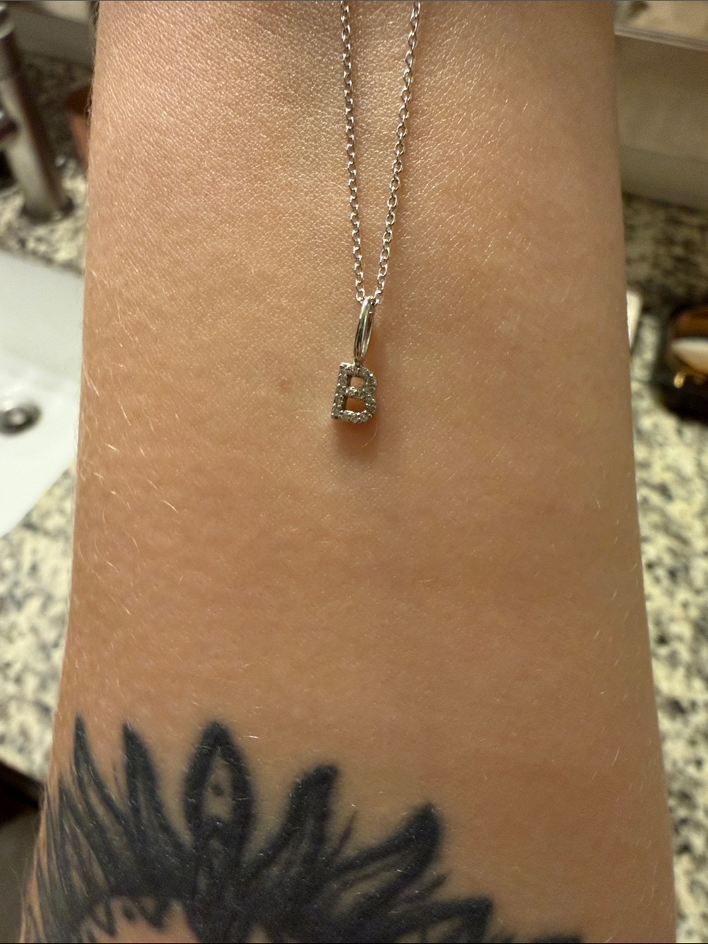 Baby Gold Diamond Pave Letter B Initital Necklace 14K white gold